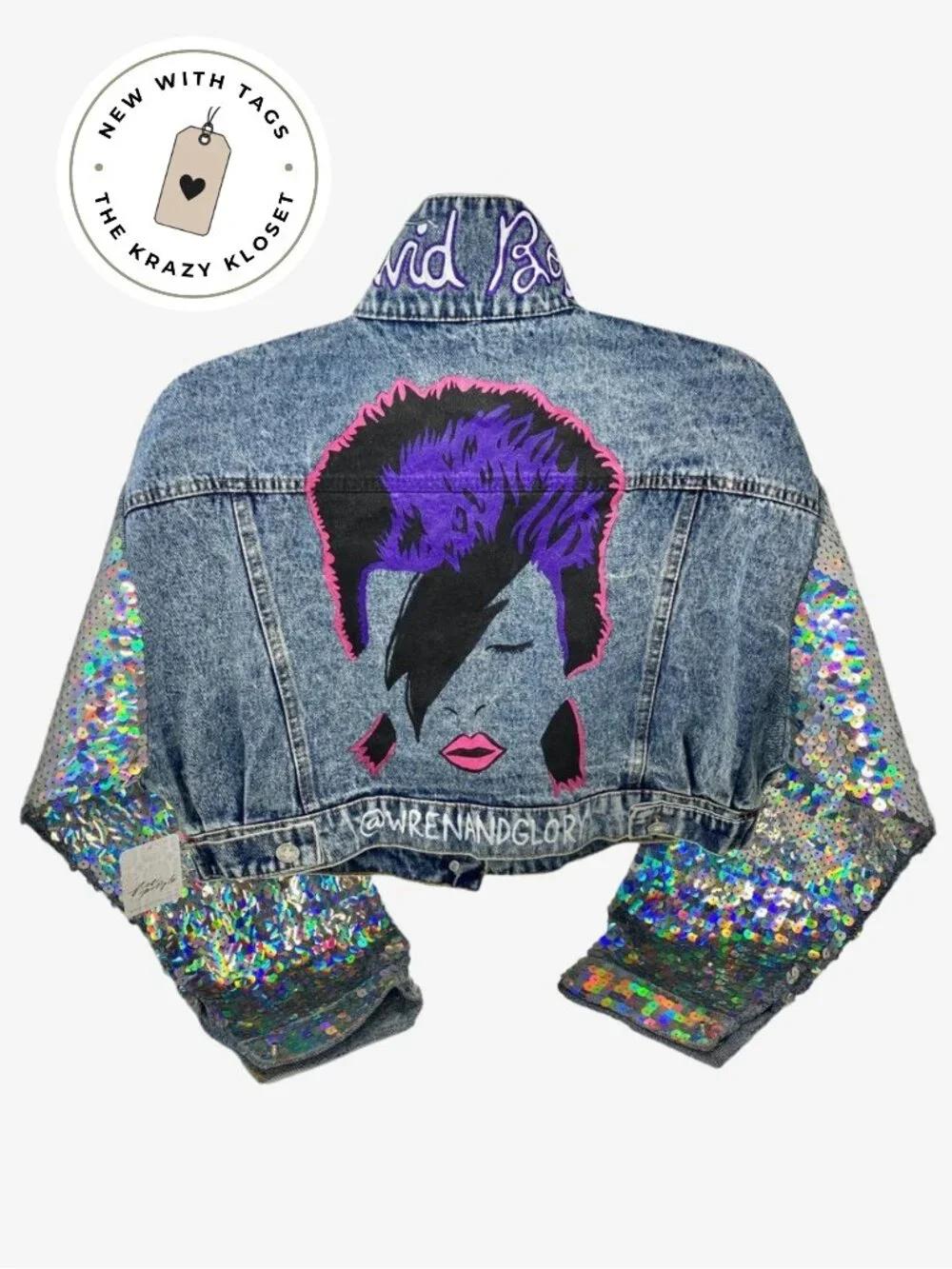 NWT Free People x Wren + Glory David Bowie Sequin Denim Jacket | OS - Picture 1 of 12
